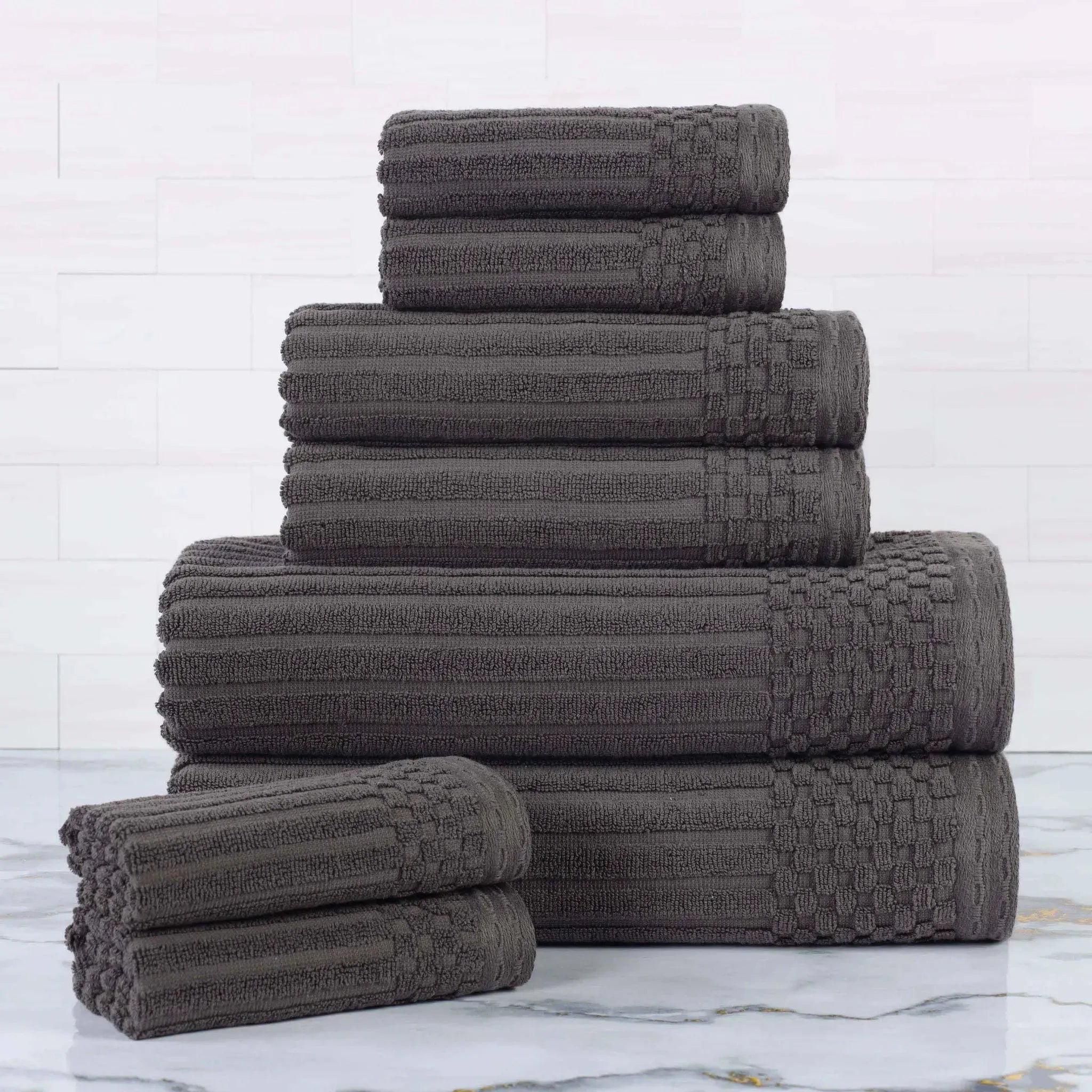 Soho Ribbed Cotton Absorbent Medium Weight 8 Piece Towel Set