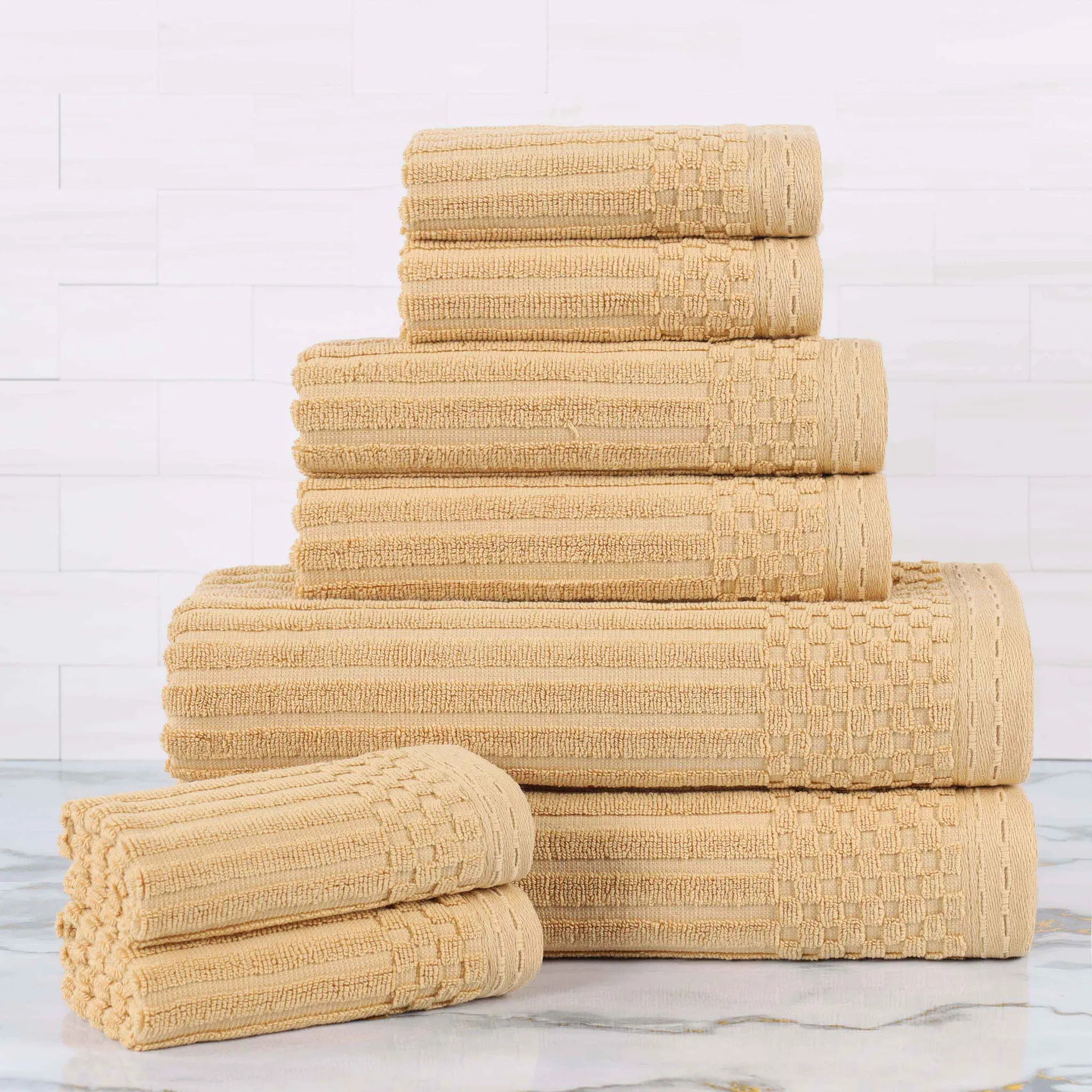 Soho Ribbed Cotton Absorbent Medium Weight 8 Piece Towel Set