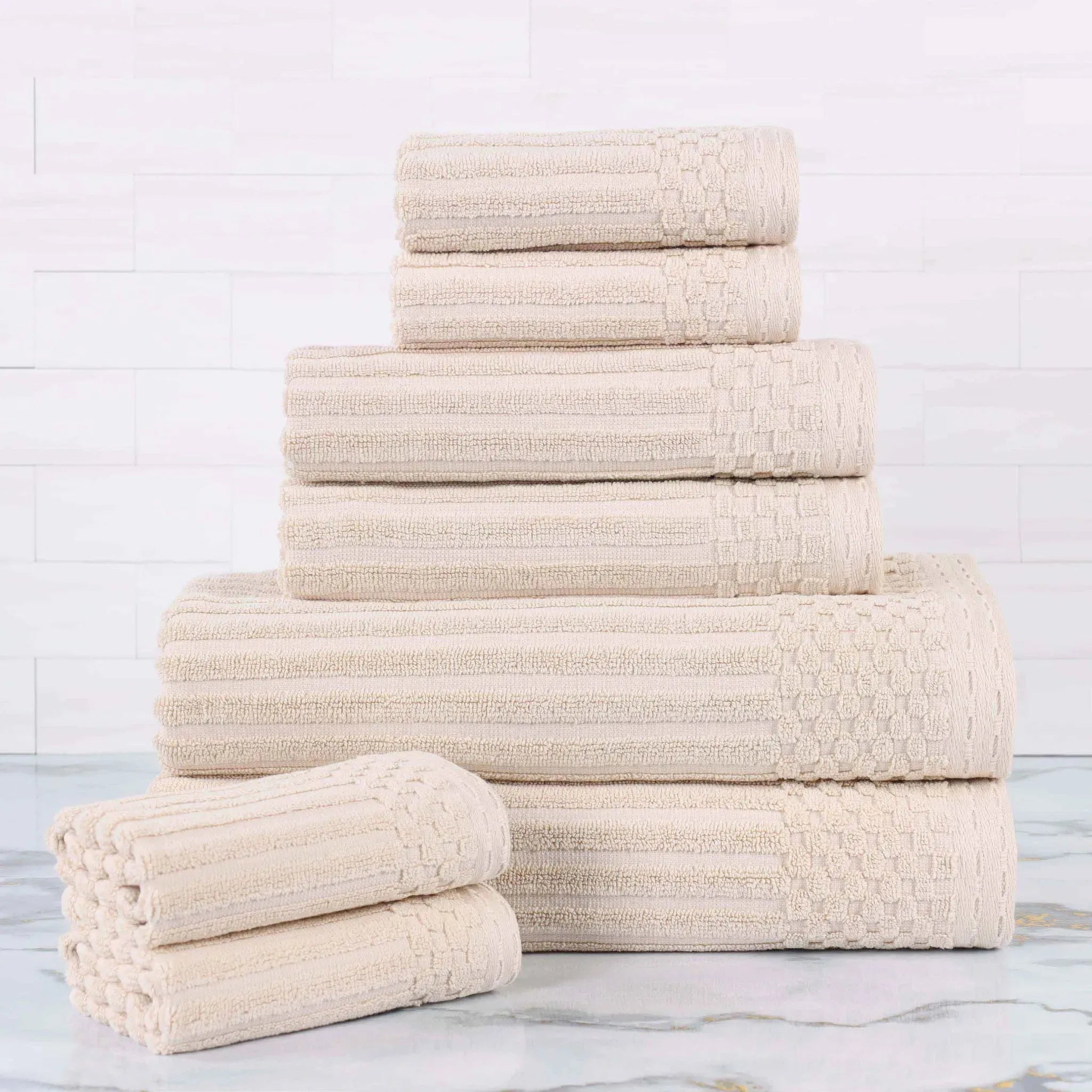 Soho Ribbed Cotton Absorbent Medium Weight 8 Piece Towel Set