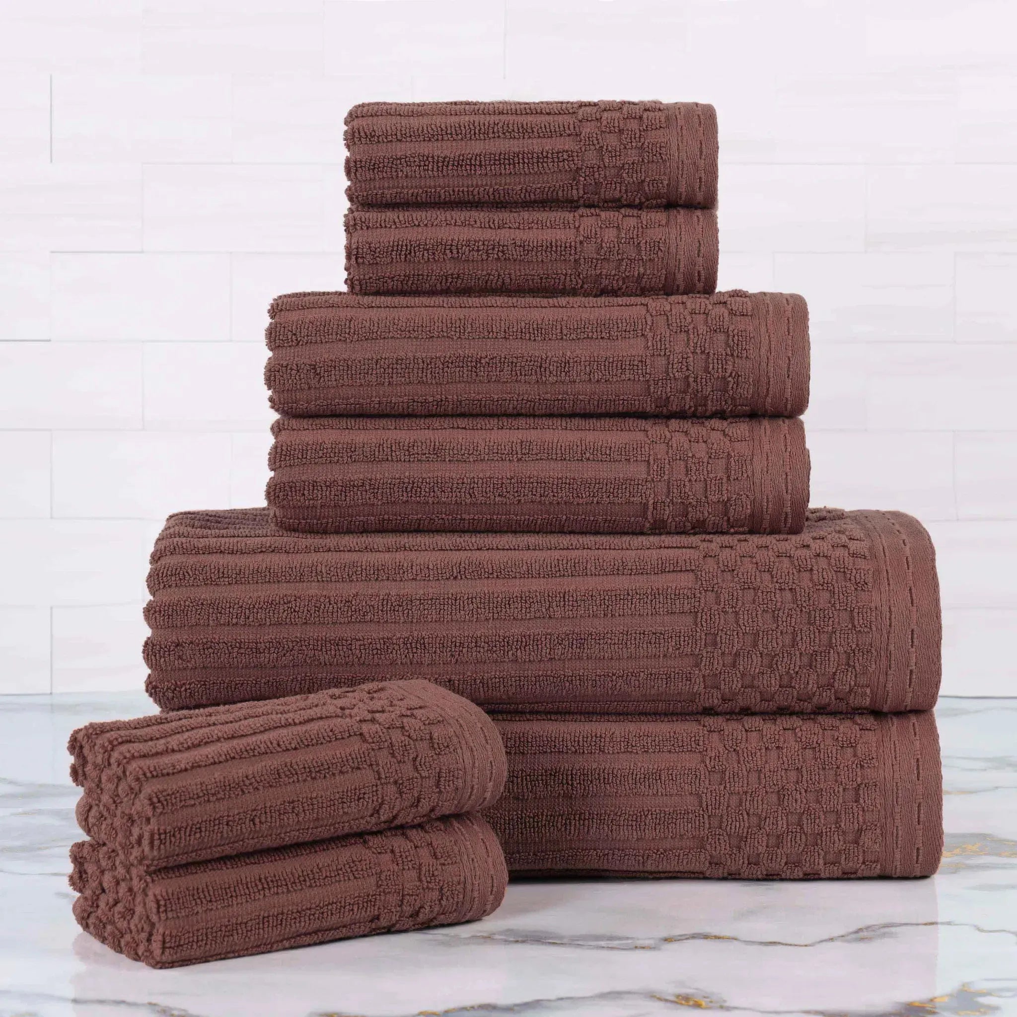 Soho Ribbed Cotton Absorbent Medium Weight 8 Piece Towel Set