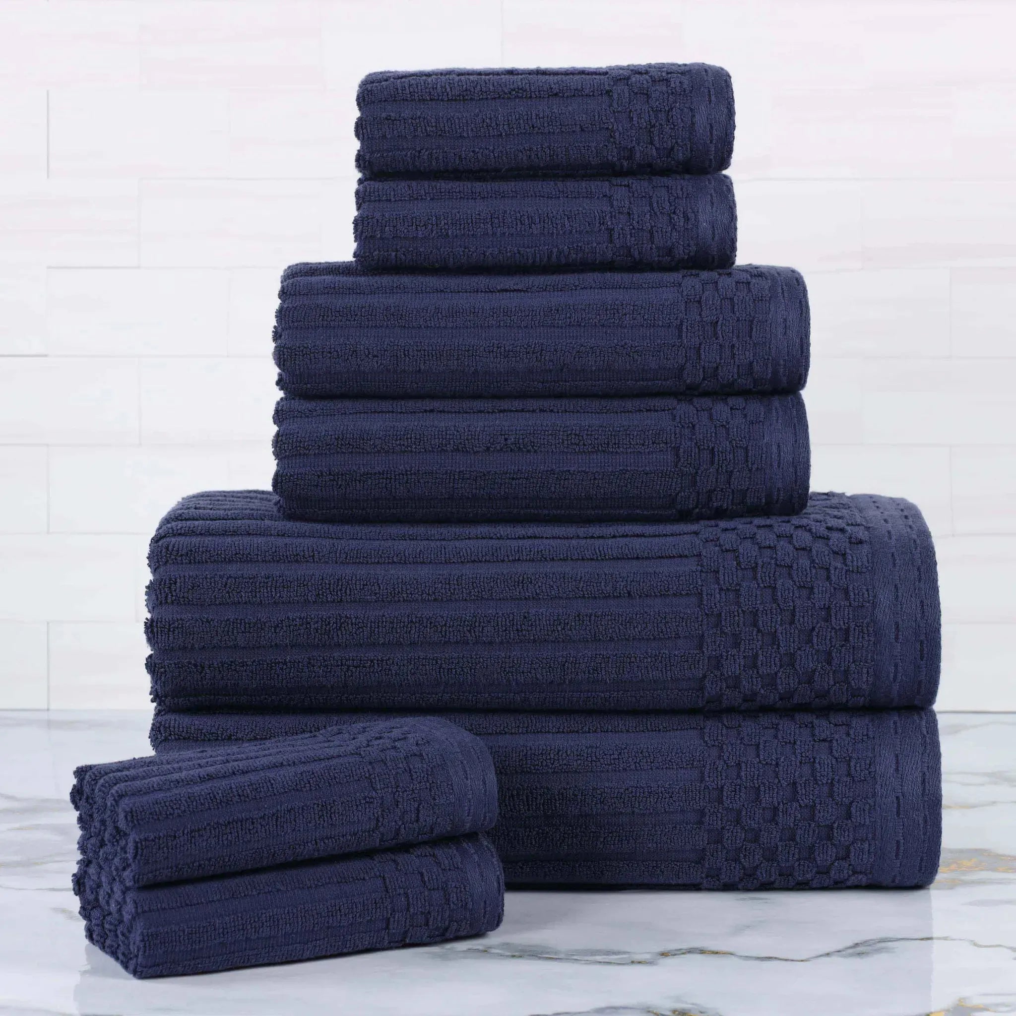 Soho Ribbed Cotton Absorbent Medium Weight 8 Piece Towel Set