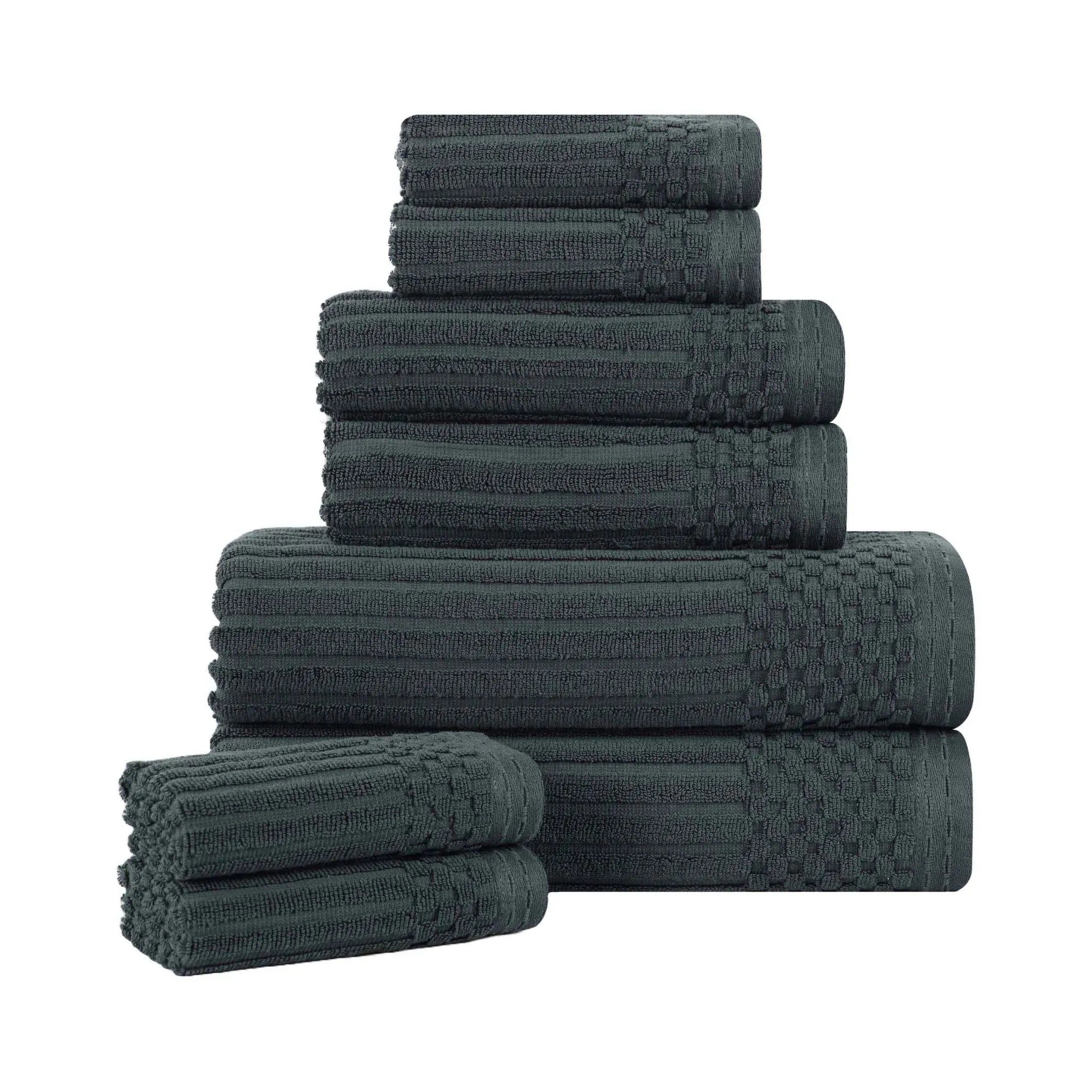 Soho Ribbed Cotton Absorbent Medium Weight 8 Piece Towel Set
