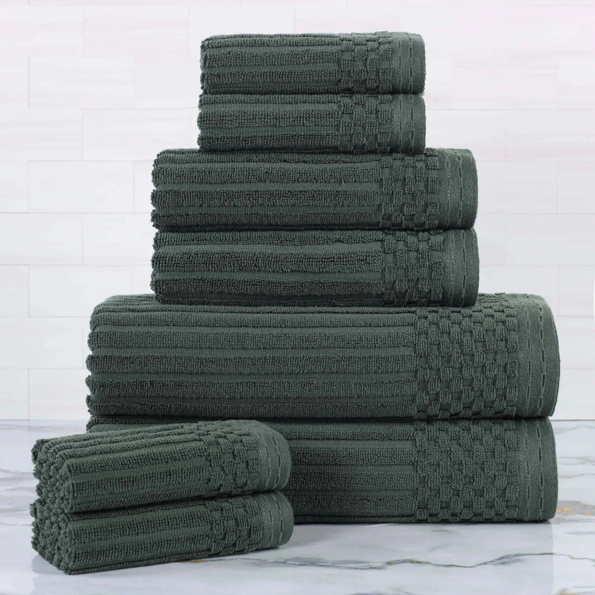 Soho Ribbed Cotton Absorbent Medium Weight 8 Piece Towel Set