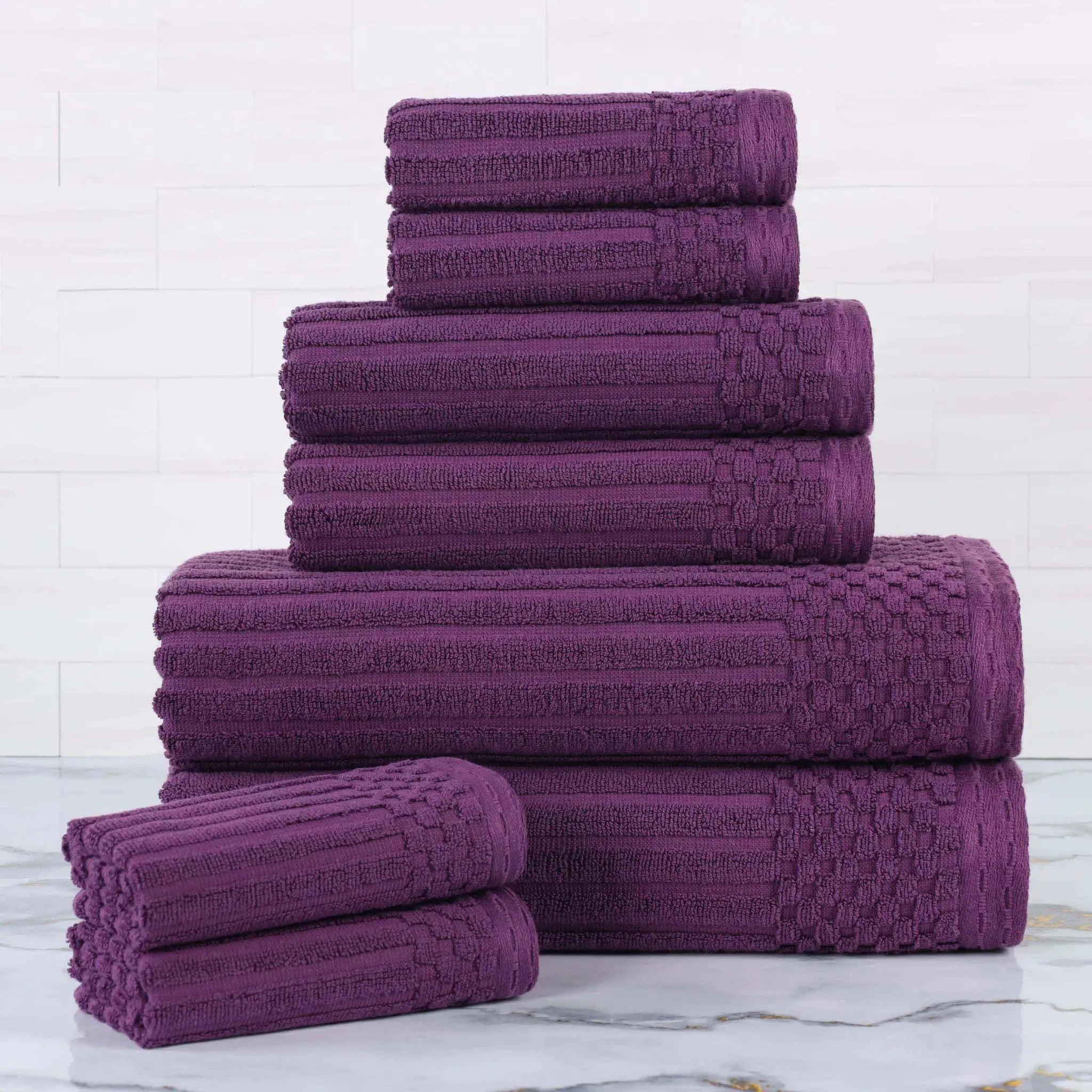 Soho Ribbed Cotton Absorbent Medium Weight 8 Piece Towel Set
