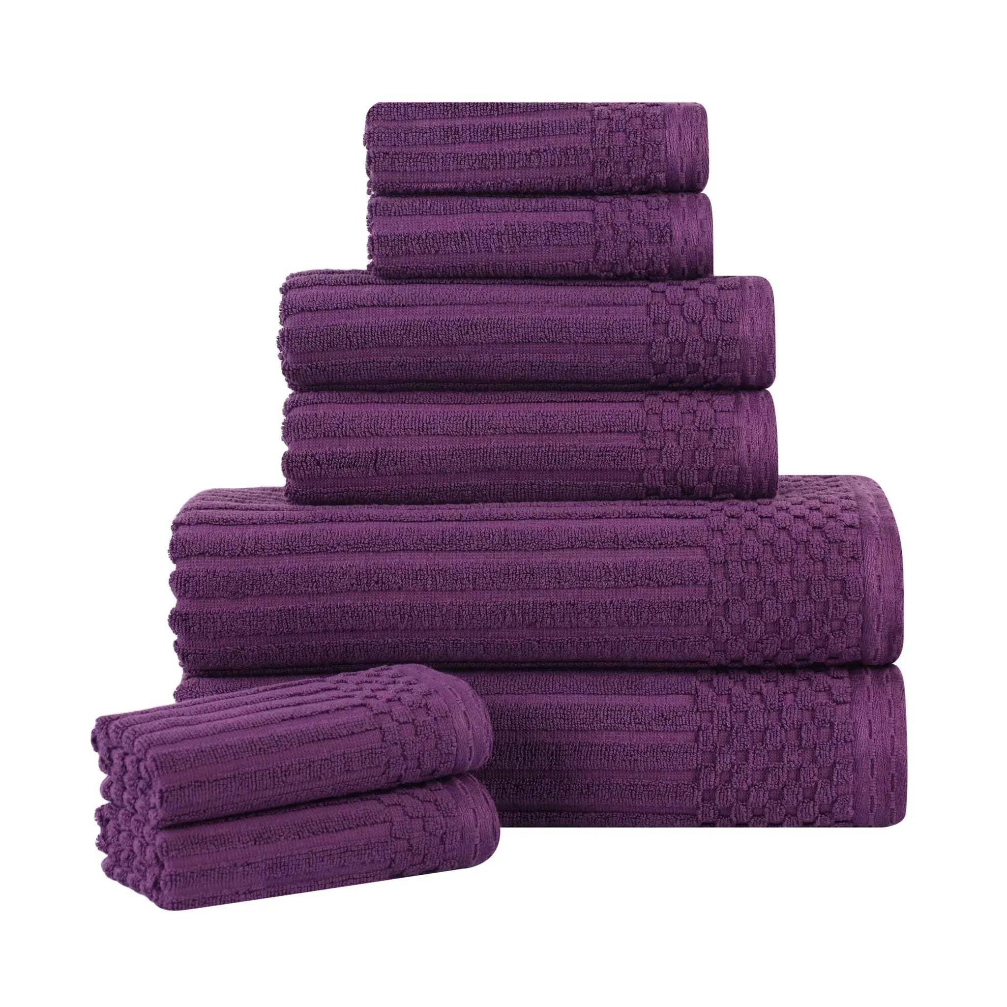 Soho Ribbed Cotton Absorbent Medium Weight 8 Piece Towel Set