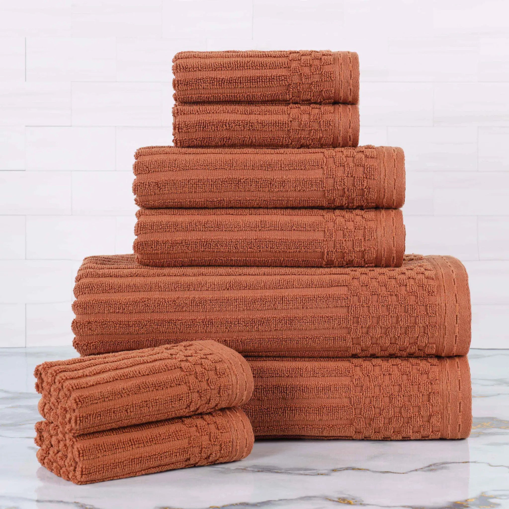 Soho Ribbed Cotton Absorbent Medium Weight 8 Piece Towel Set