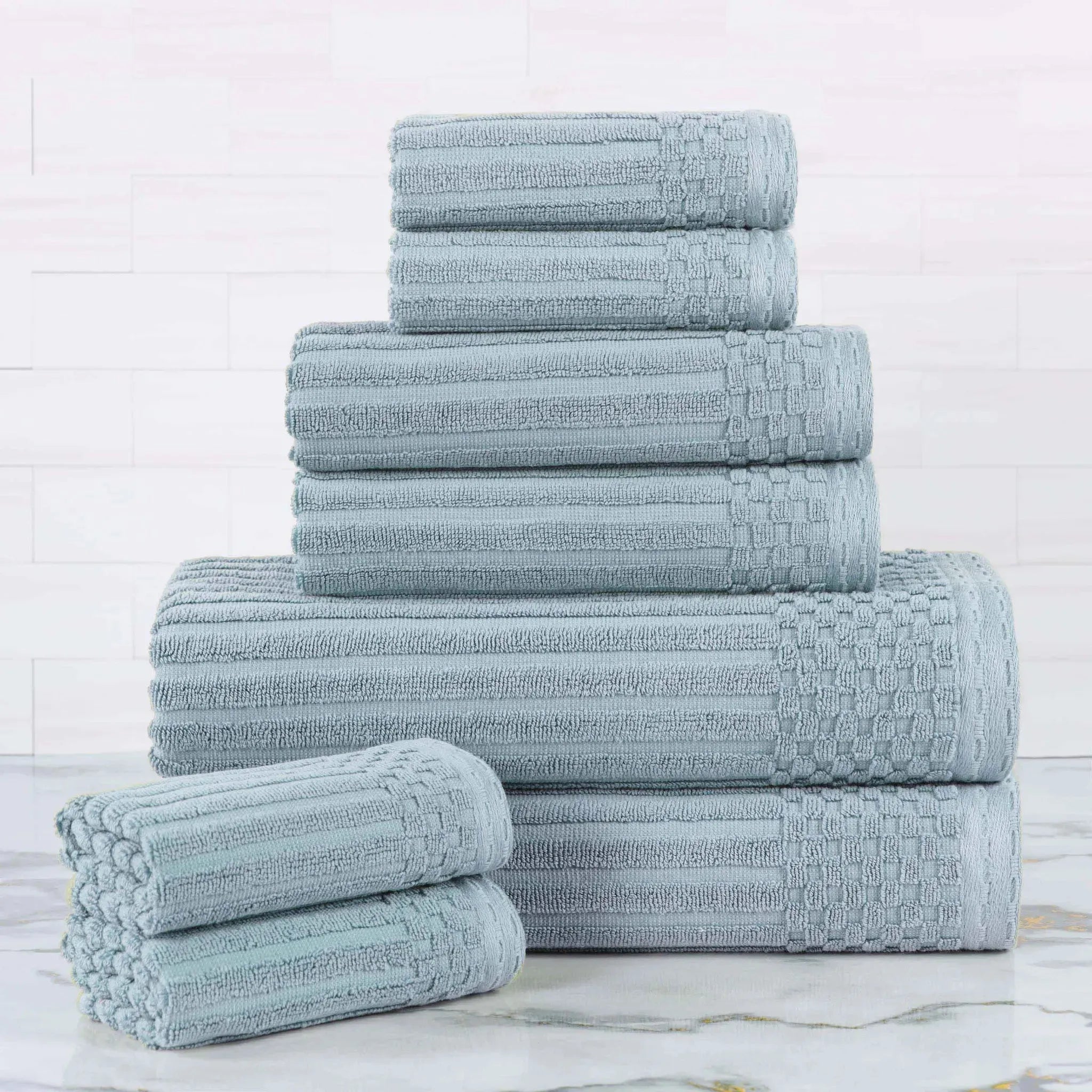 Soho Ribbed Cotton Absorbent Medium Weight 8 Piece Towel Set