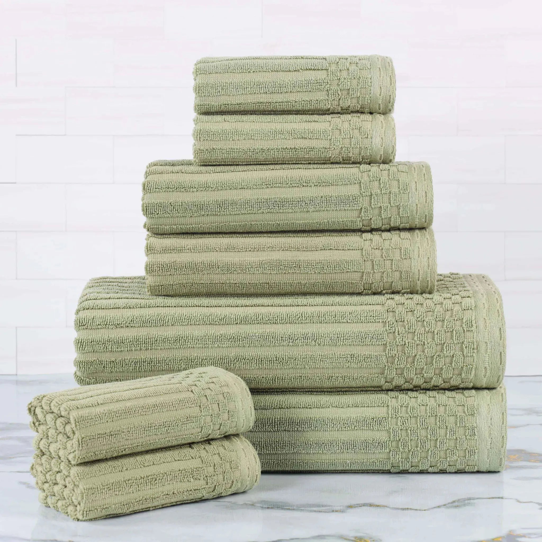Soho Ribbed Cotton Absorbent Medium Weight 8 Piece Towel Set