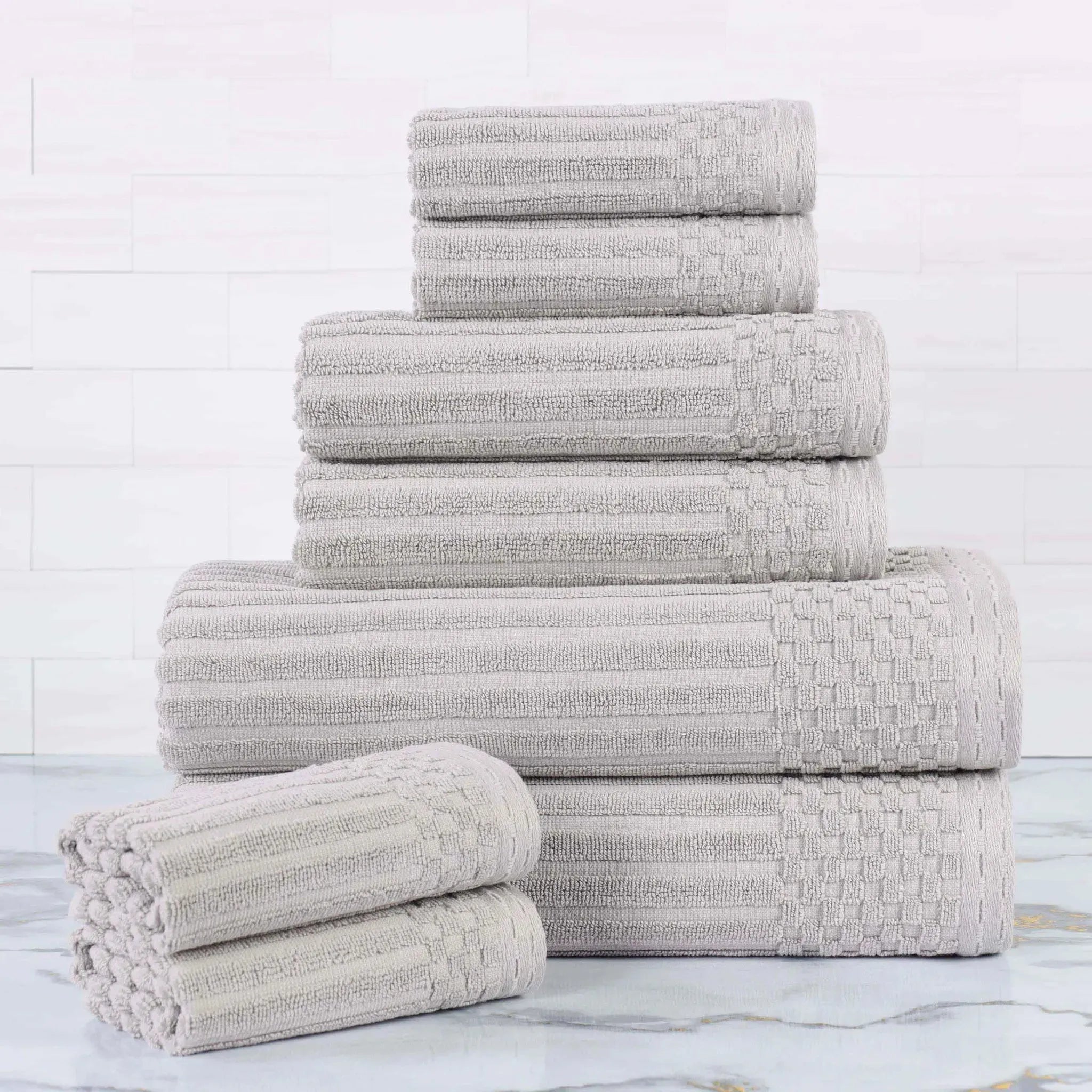 Soho Ribbed Cotton Absorbent Medium Weight 8 Piece Towel Set