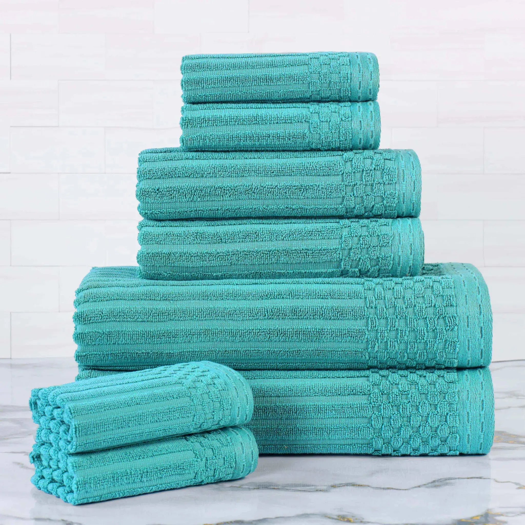 Soho Ribbed Cotton Absorbent Medium Weight 8 Piece Towel Set