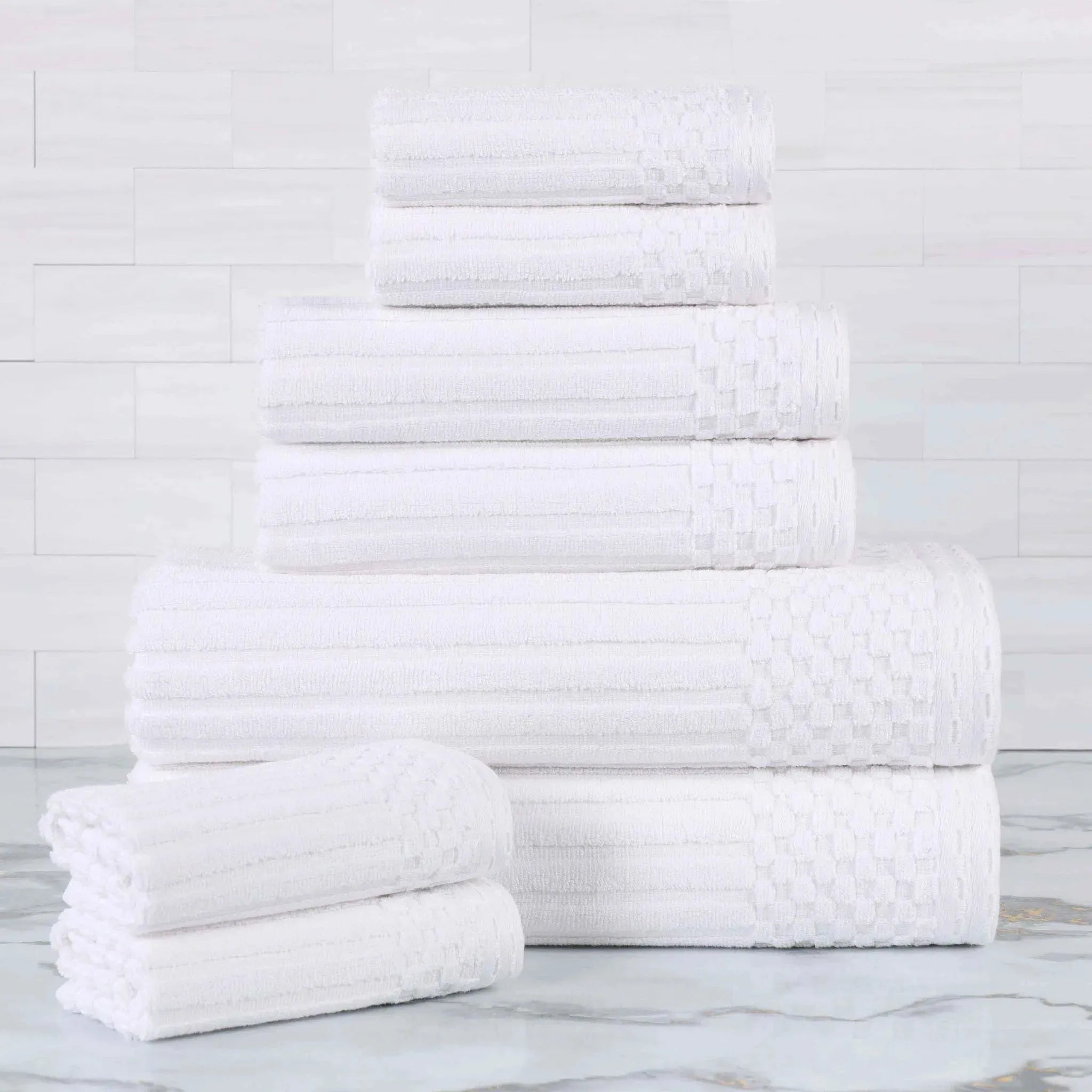Soho Ribbed Cotton Absorbent Medium Weight 8 Piece Towel Set