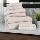 Rolla Cotton Geometric Jacquard Plush Soft Absorbent 8 Piece Towel Set