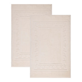 100% Cotton Absorbent Greek Key Border Solid 2 Piece Bath Mat Set