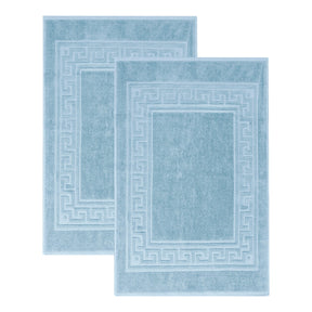 100% Cotton Absorbent Greek Key Border Solid 2 Piece Bath Mat Set