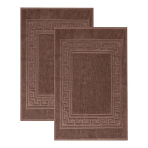 100% Cotton Absorbent Greek Key Border Solid 2 Piece Bath Mat Set