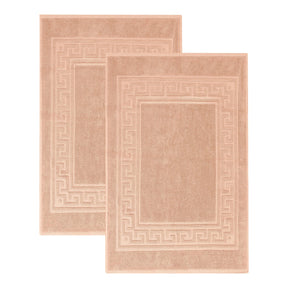 100% Cotton Absorbent Greek Key Border Solid 2 Piece Bath Mat Set