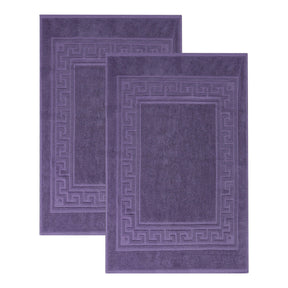 100% Cotton Absorbent Greek Key Border Solid 2 Piece Bath Mat Set
