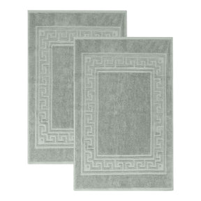 100% Cotton Absorbent Greek Key Border Solid 2 Piece Bath Mat Set