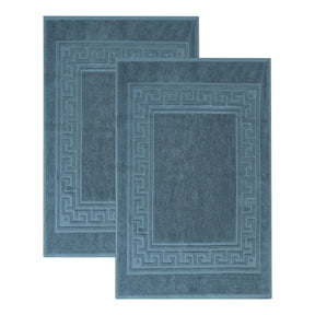 100% Cotton Absorbent Greek Key Border Solid 2 Piece Bath Mat Set