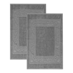100% Cotton Absorbent Greek Key Border Solid 2 Piece Bath Mat Set