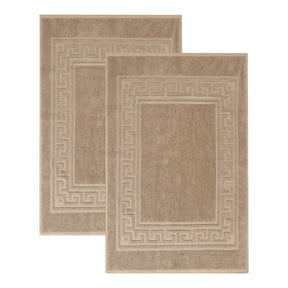 100% Cotton Absorbent Greek Key Border Solid 2 Piece Bath Mat Set