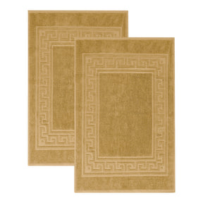 100% Cotton Absorbent Greek Key Border Solid 2 Piece Bath Mat Set
