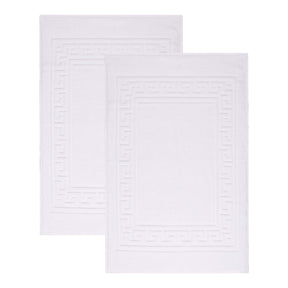100% Cotton Absorbent Greek Key Border Solid 2 Piece Bath Mat Set