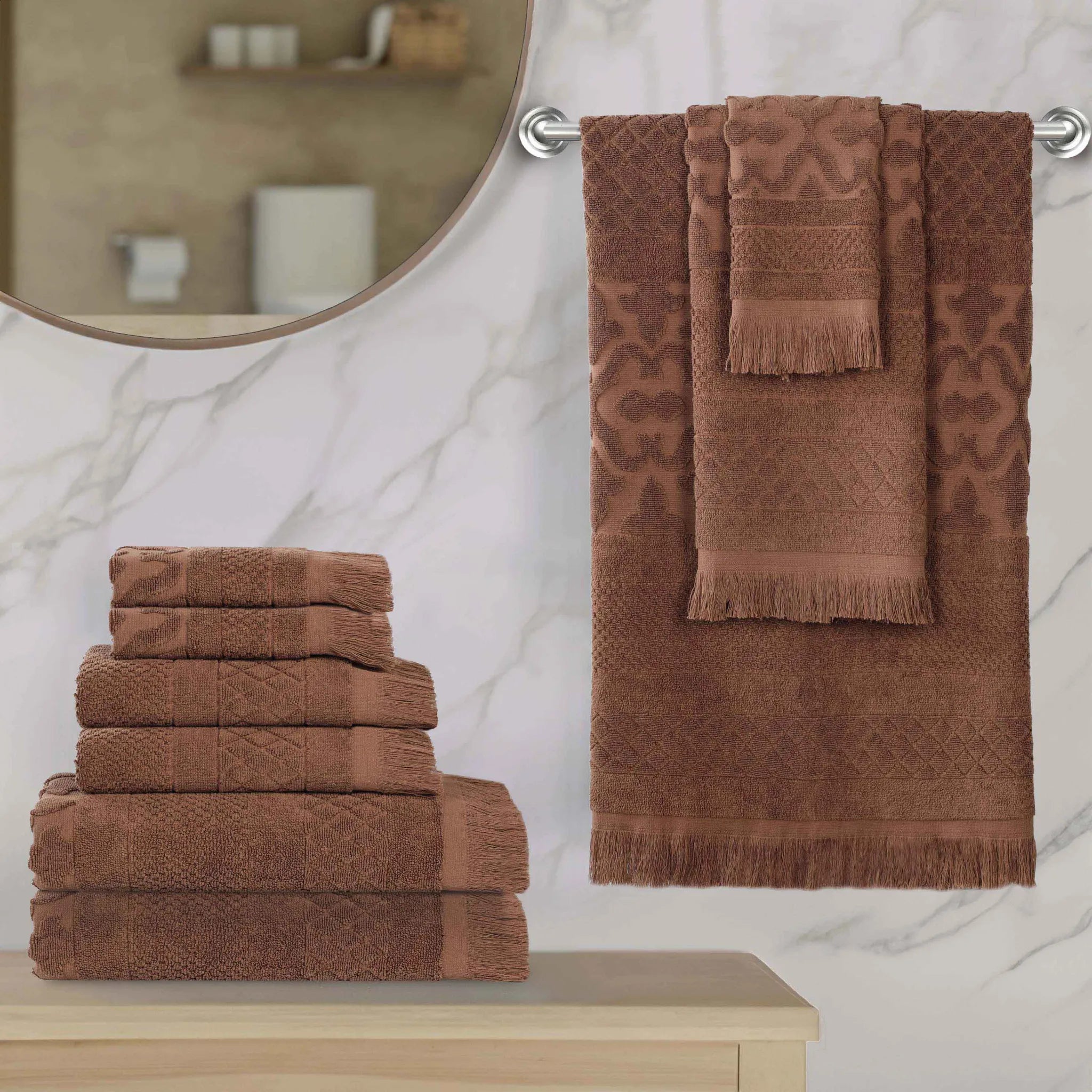 Rolla Cotton Geometric Jacquard Plush Soft Absorbent 9 Piece Towel Set