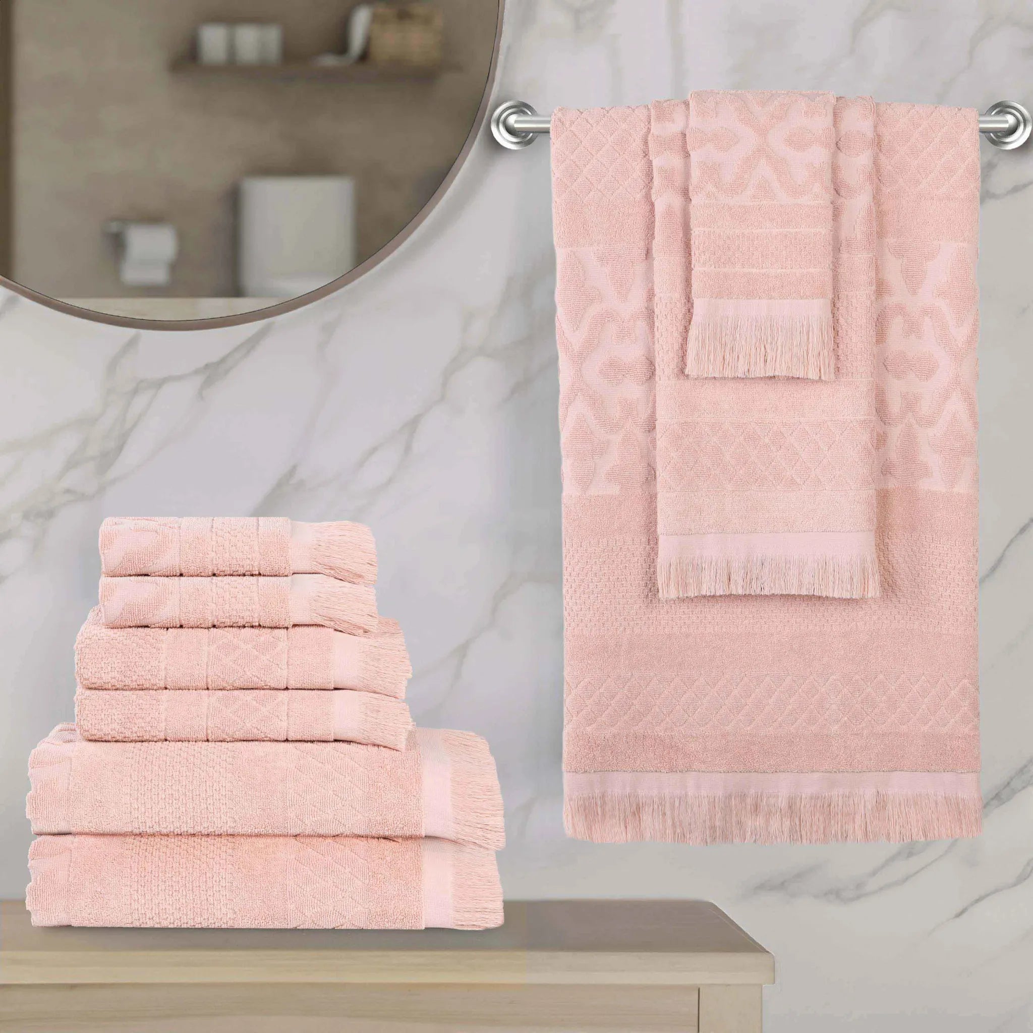 Rolla Cotton Geometric Jacquard Plush Soft Absorbent 9 Piece Towel Set
