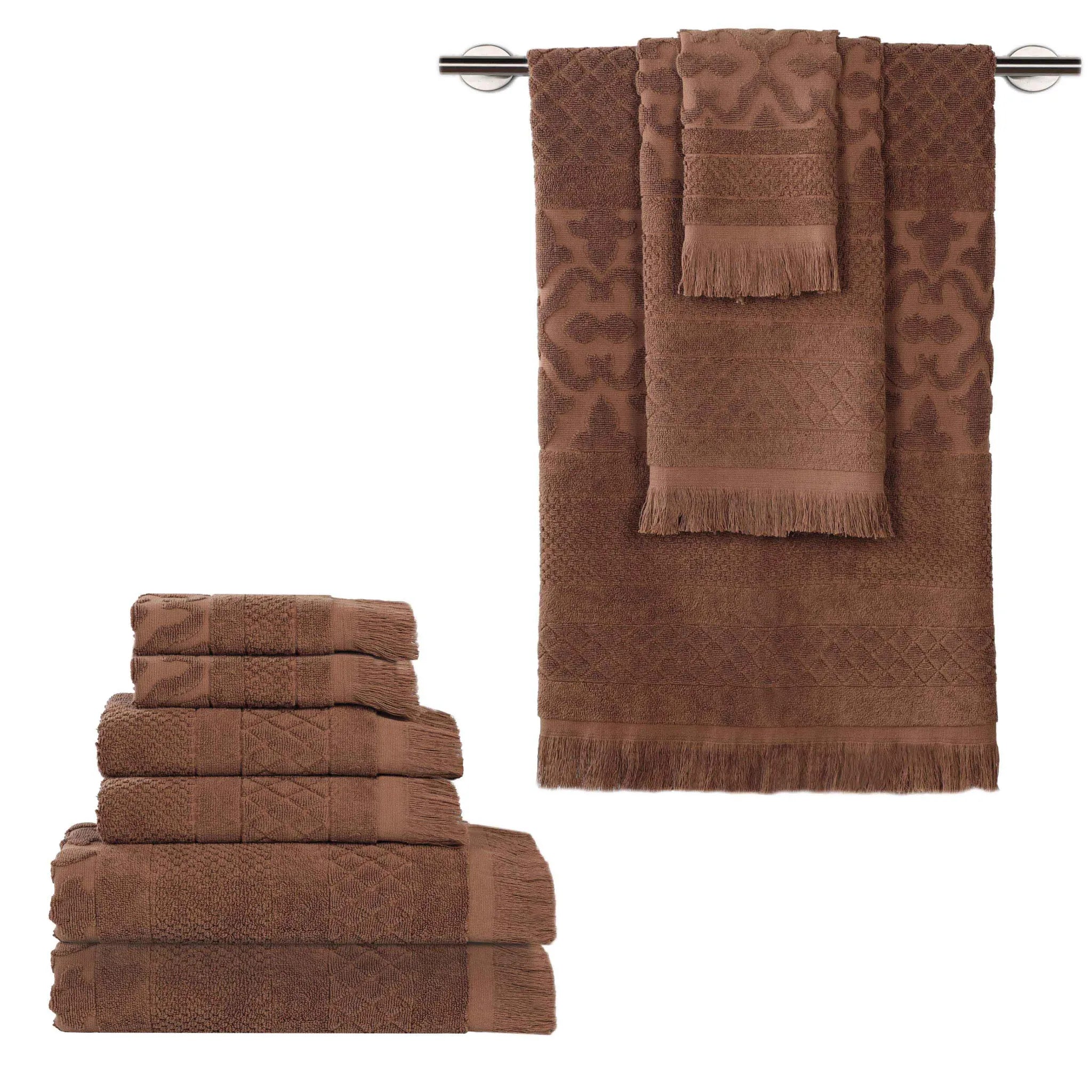 Rolla Cotton Geometric Jacquard Plush Soft Absorbent 9 Piece Towel Set
