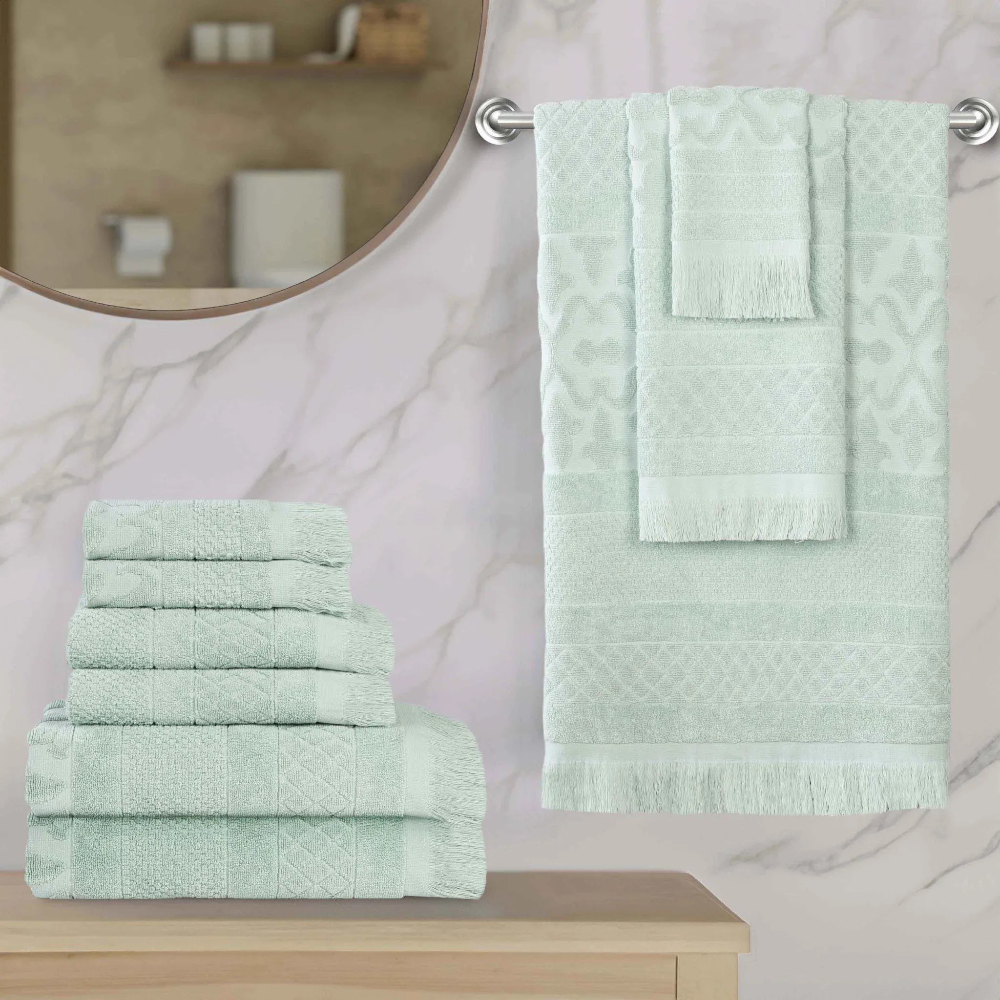 Rolla Cotton Geometric Jacquard Plush Soft Absorbent 9 Piece Towel Set