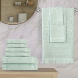 Rolla Cotton Geometric Jacquard Plush Soft Absorbent 9 Piece Towel Set