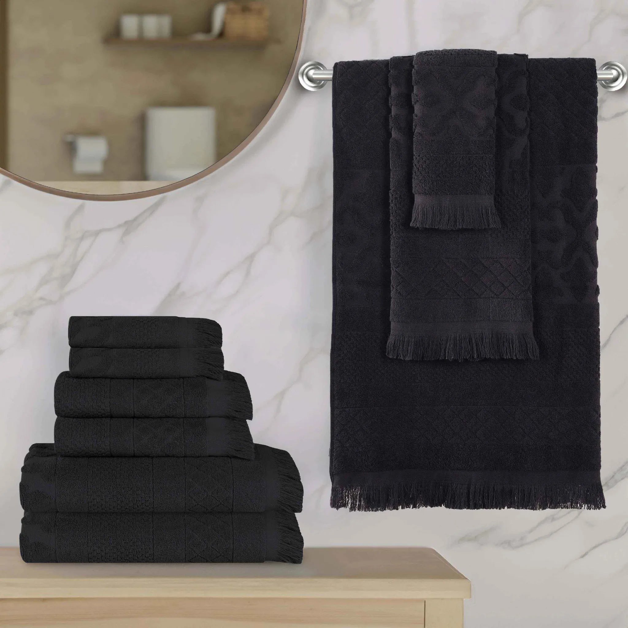 Rolla Cotton Geometric Jacquard Plush Soft Absorbent 9 Piece Towel Set
