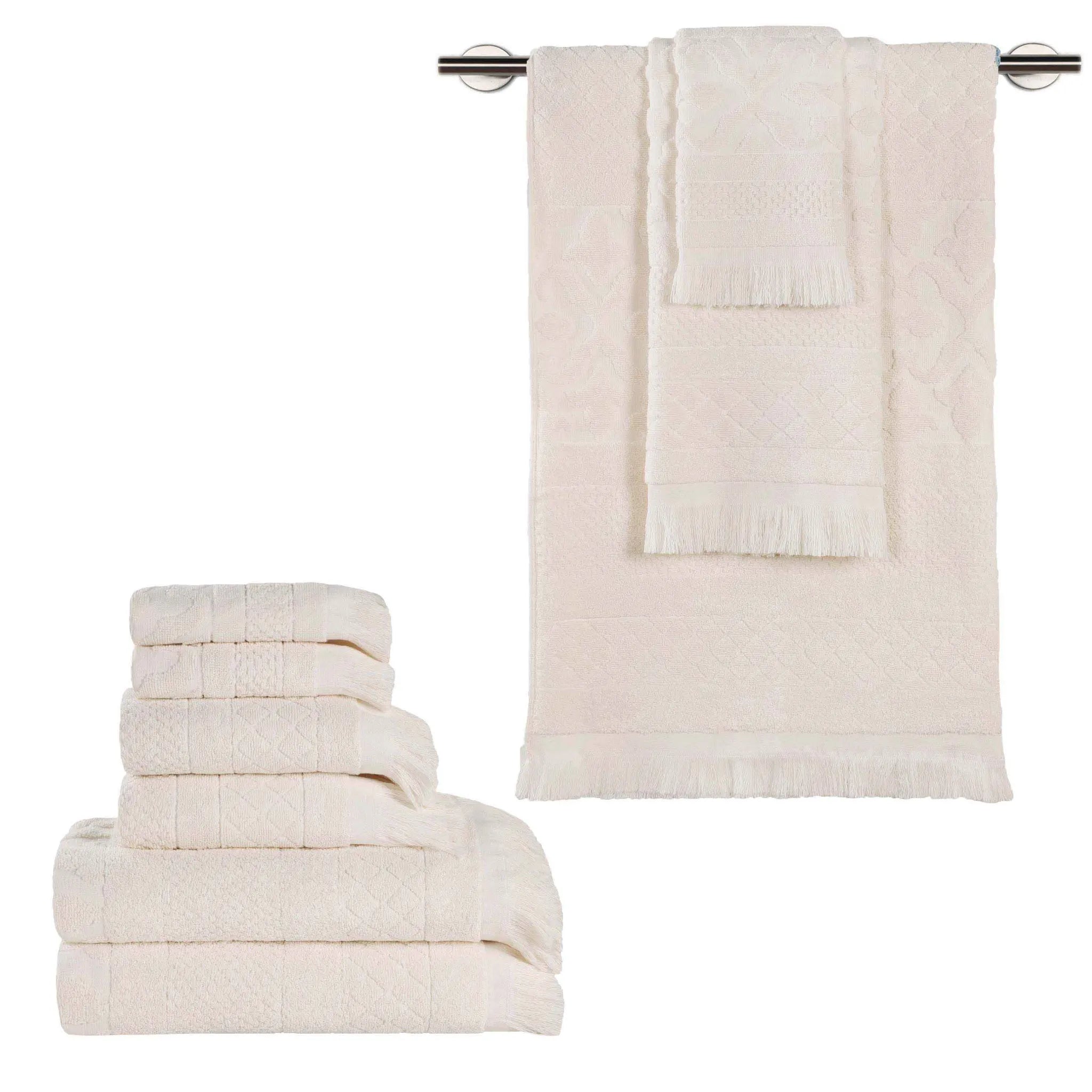 Rolla Cotton Geometric Jacquard Plush Soft Absorbent 9 Piece Towel Set