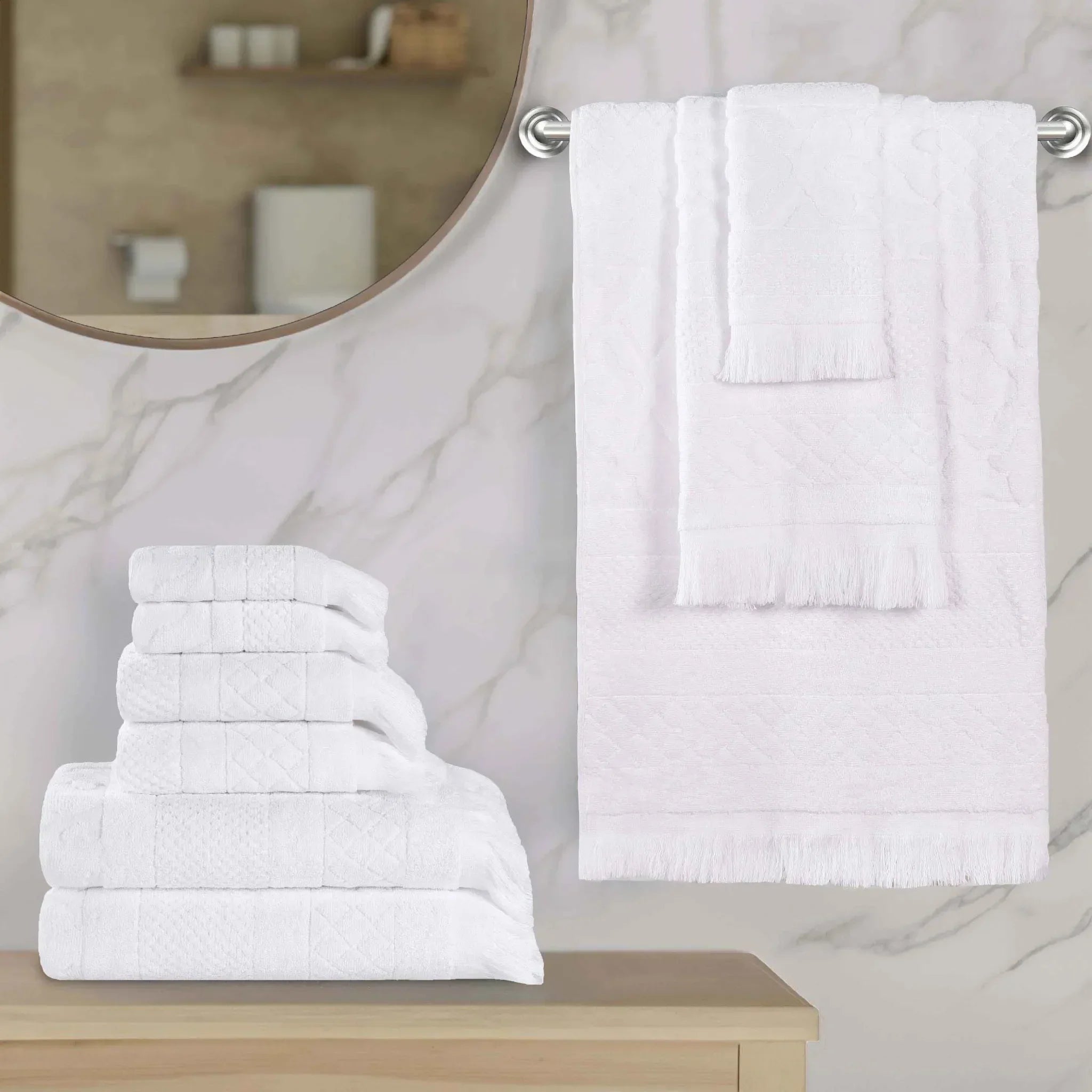 Rolla Cotton Geometric Jacquard Plush Soft Absorbent 9 Piece Towel Set