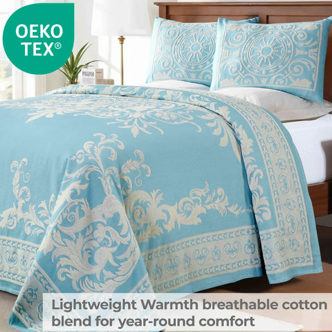 Lightweight Cotton Blend Bedspread Sets Adalie Medallion Jacquard