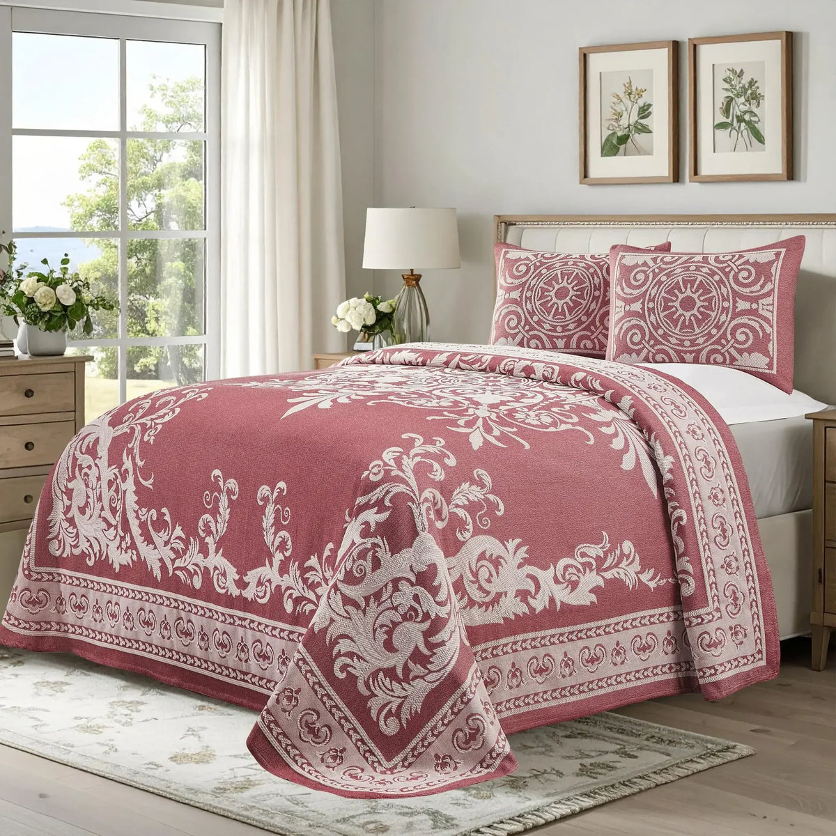 Lightweight Cotton Blend Oversized King Bedspread Sets Adalie Medallion Jacquard