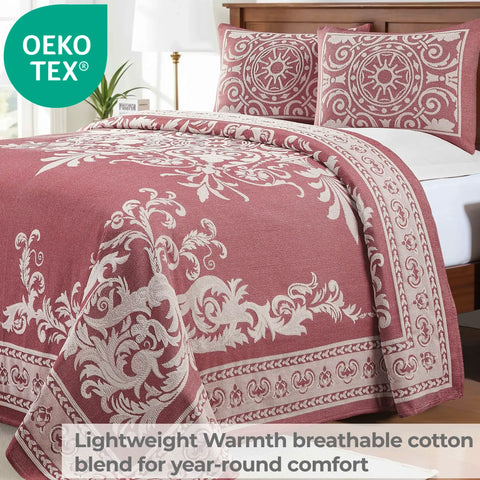 Lightweight Cotton Blend Bedspread Sets Adalie Medallion Jacquard