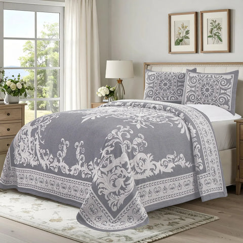 Lightweight Cotton Blend Bedspread Sets Adalie Medallion Jacquard