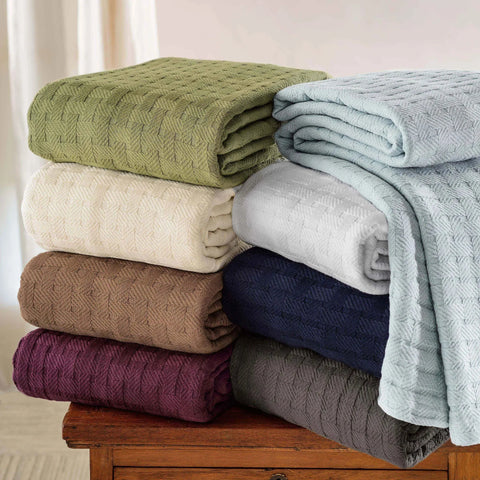 100% Cotton Thermal Blanket – Basketweave All-Season, Lightweight & Breathable
