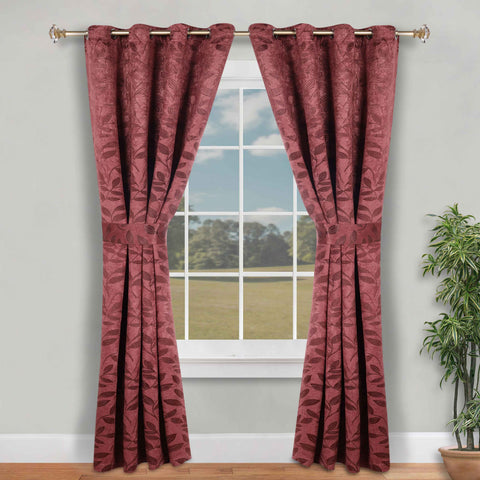 Blackout Window Curtains Leaves Pattern Room Darkening Set of 2