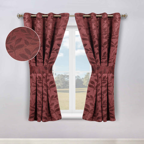 Blackout Window Curtains Leaves Pattern Room Darkening Set of 2