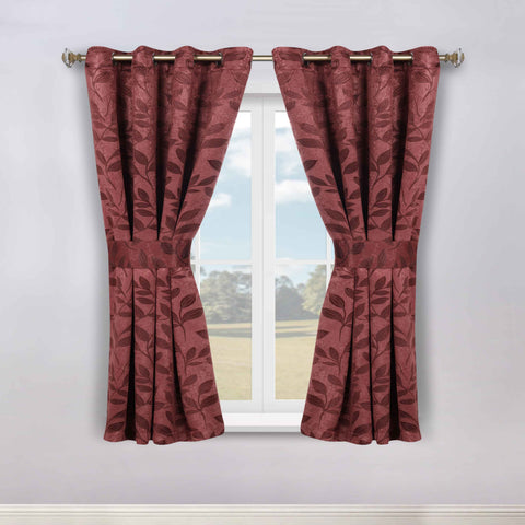 Blackout Window Curtains Leaves Pattern Room Darkening Set of 2