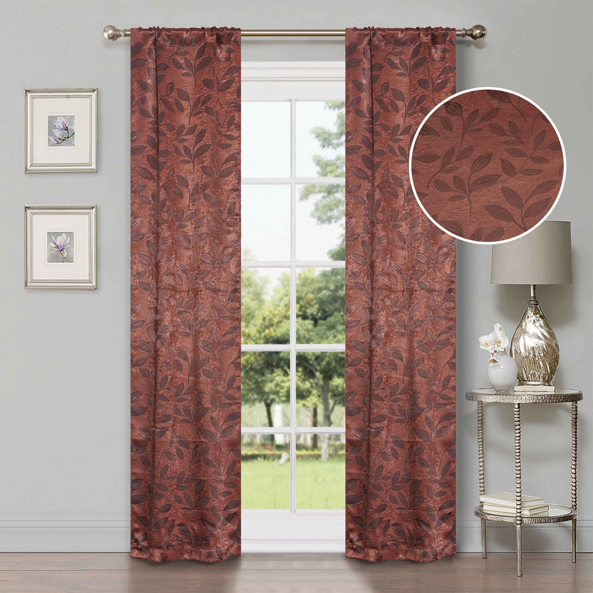 Leaves Room Darkening Washable Blackout Curtain Panels, Set of 2