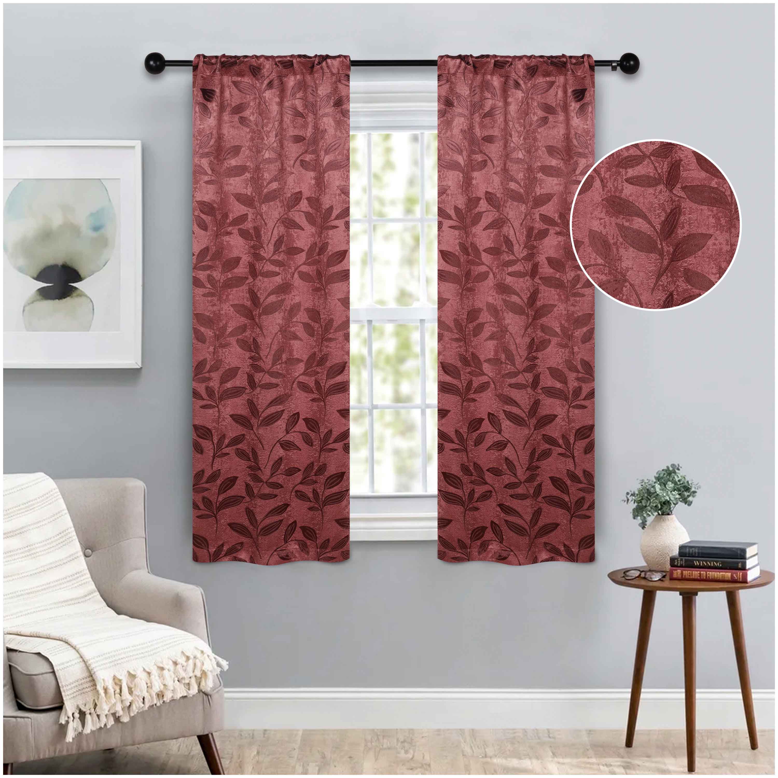 Leaves Room Darkening Washable Blackout Curtain Panels, Set of 2