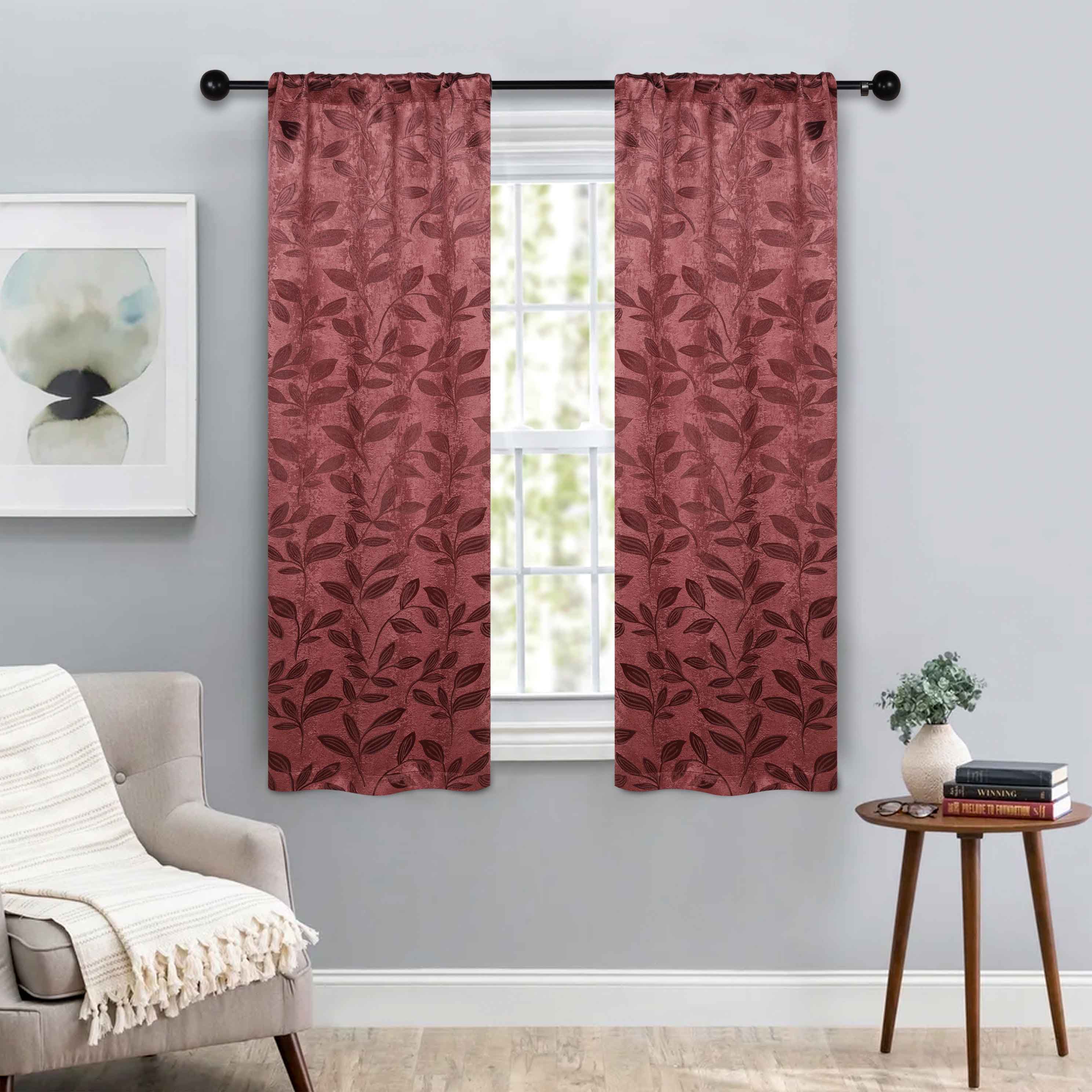Leaves Room Darkening Washable Blackout Curtain Panels, Set of 2