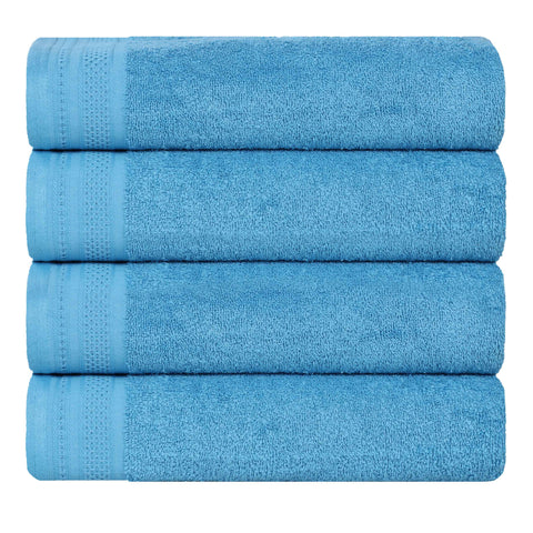 Honeycomb Textured Waffle Border Cotton Bath Towels, Set of 4