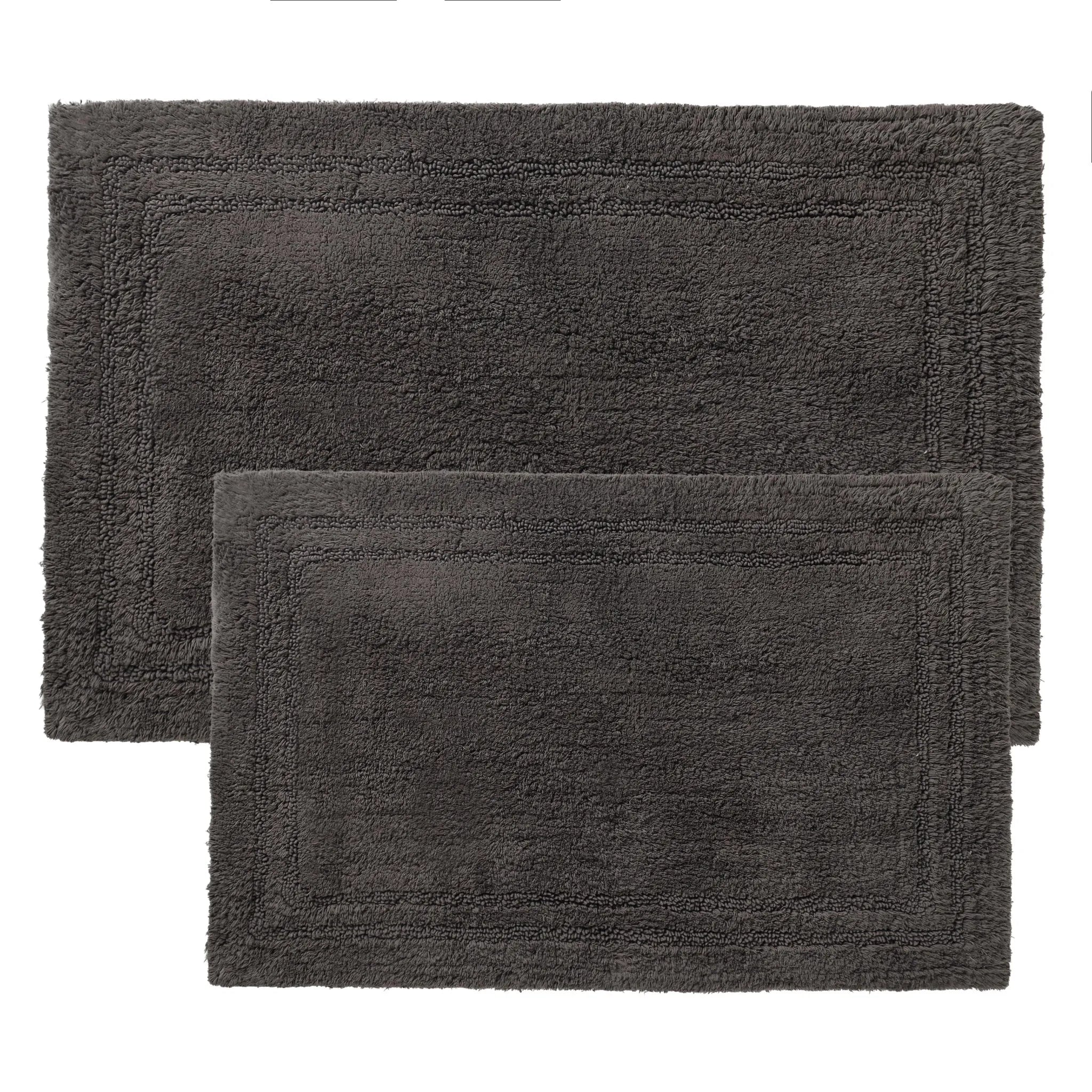 Cotton Solid Non-Skid Washable 2 Piece Bathroom Rug Set