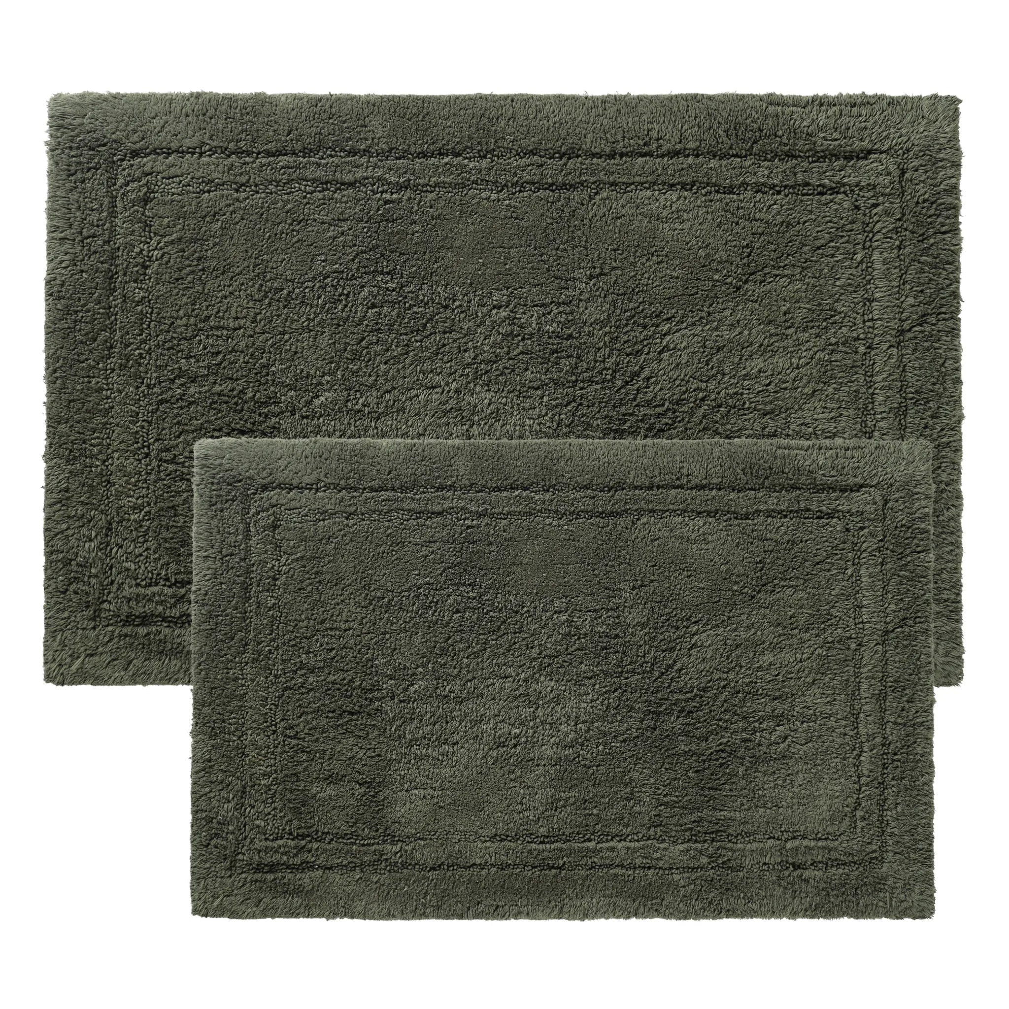 Cotton Solid Non-Skid Washable 2 Piece Bathroom Rug Set