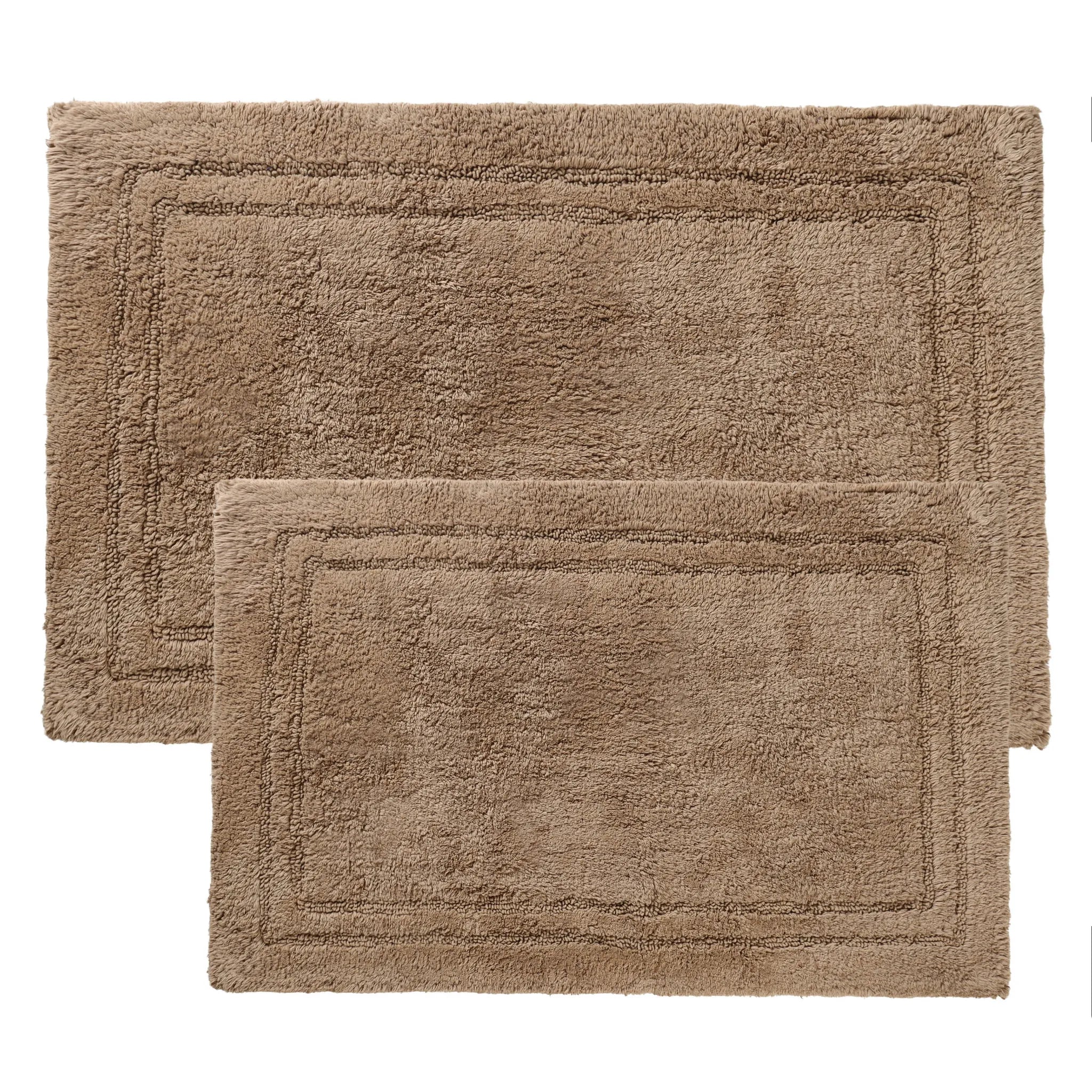 Cotton Solid Non-Skid Washable 2 Piece Bathroom Rug Set